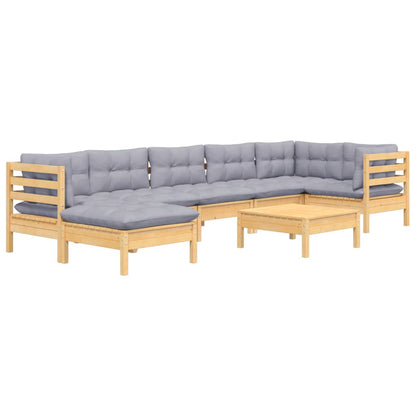 8 Piece Garden Lounge Set With Grey Cushions Solid Pinewood