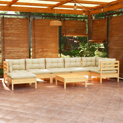 8 Piece Garden Lounge Set With Grey Cushions Solid Pinewood