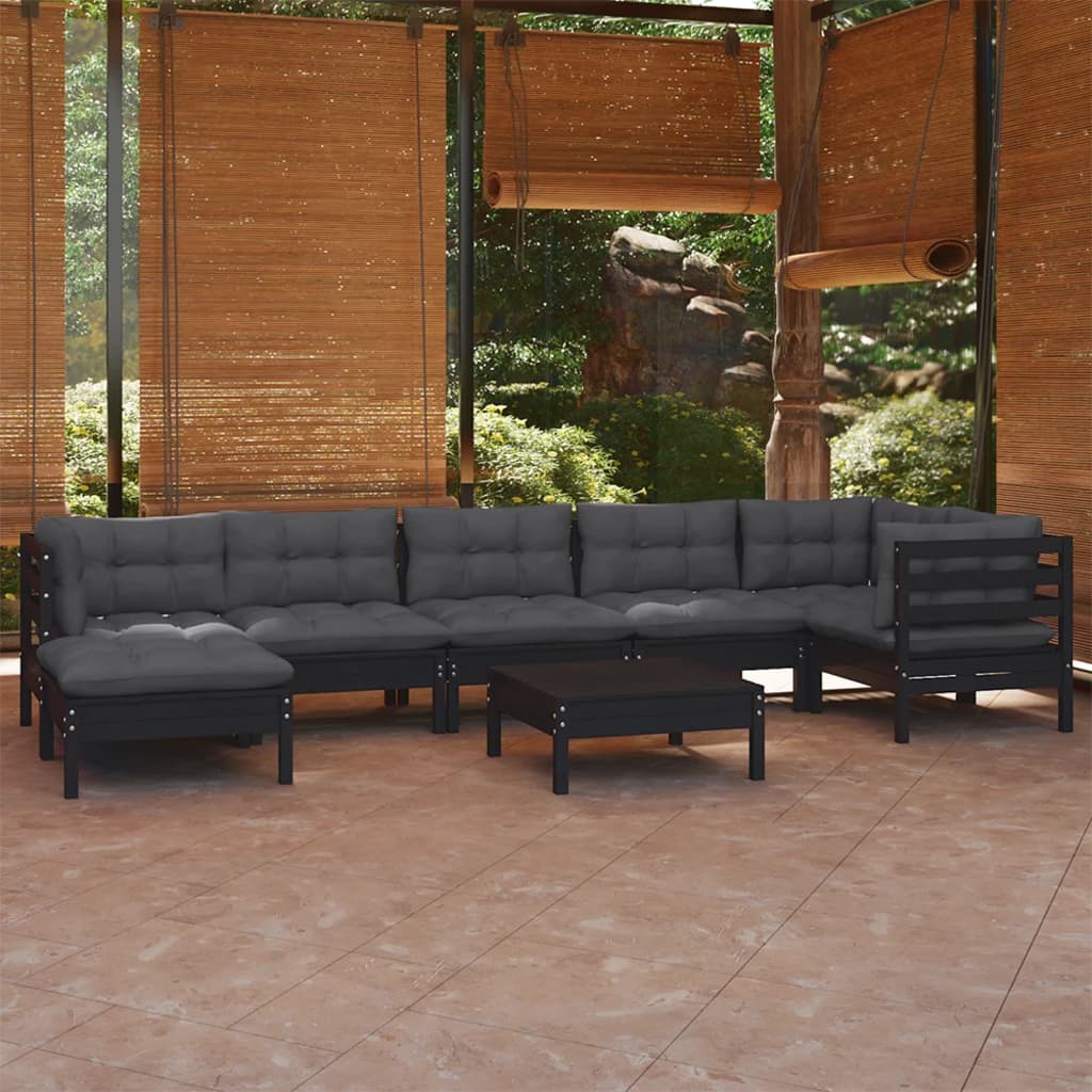 8 Piece Garden Lounge Set With Grey Cushions Solid Pinewood