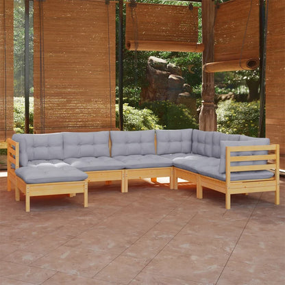 7 Piece Garden Lounge Set With Cream Cushions Solid Pinewood