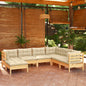 7 Piece Garden Lounge Set With Cream Cushions Solid Pinewood