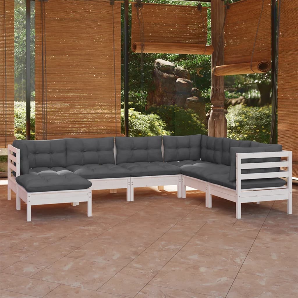 7 Piece Garden Lounge Set With Cream Cushions Solid Pinewood