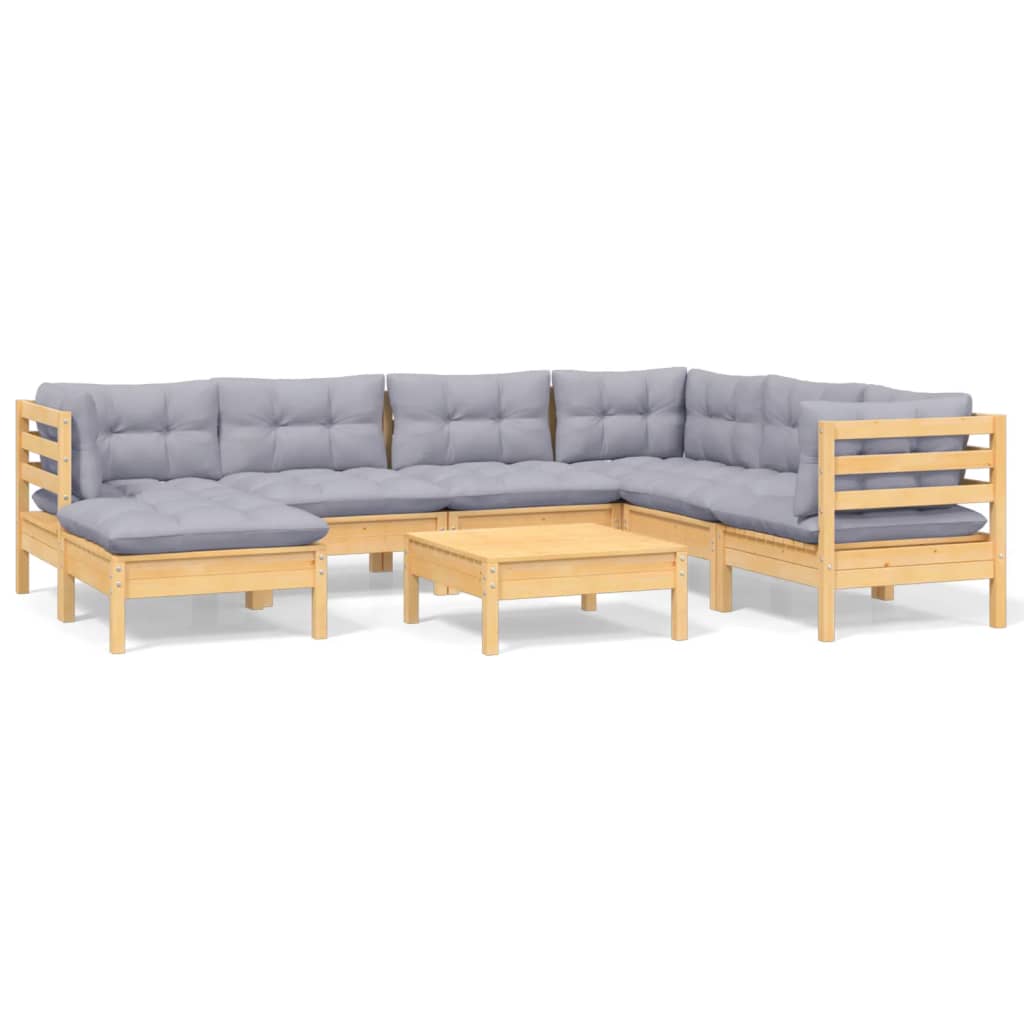 8 Piece Garden Lounge Set With Grey Cushions Solid Pinewood