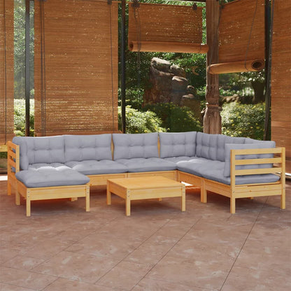8 Piece Garden Lounge Set With Grey Cushions Solid Pinewood