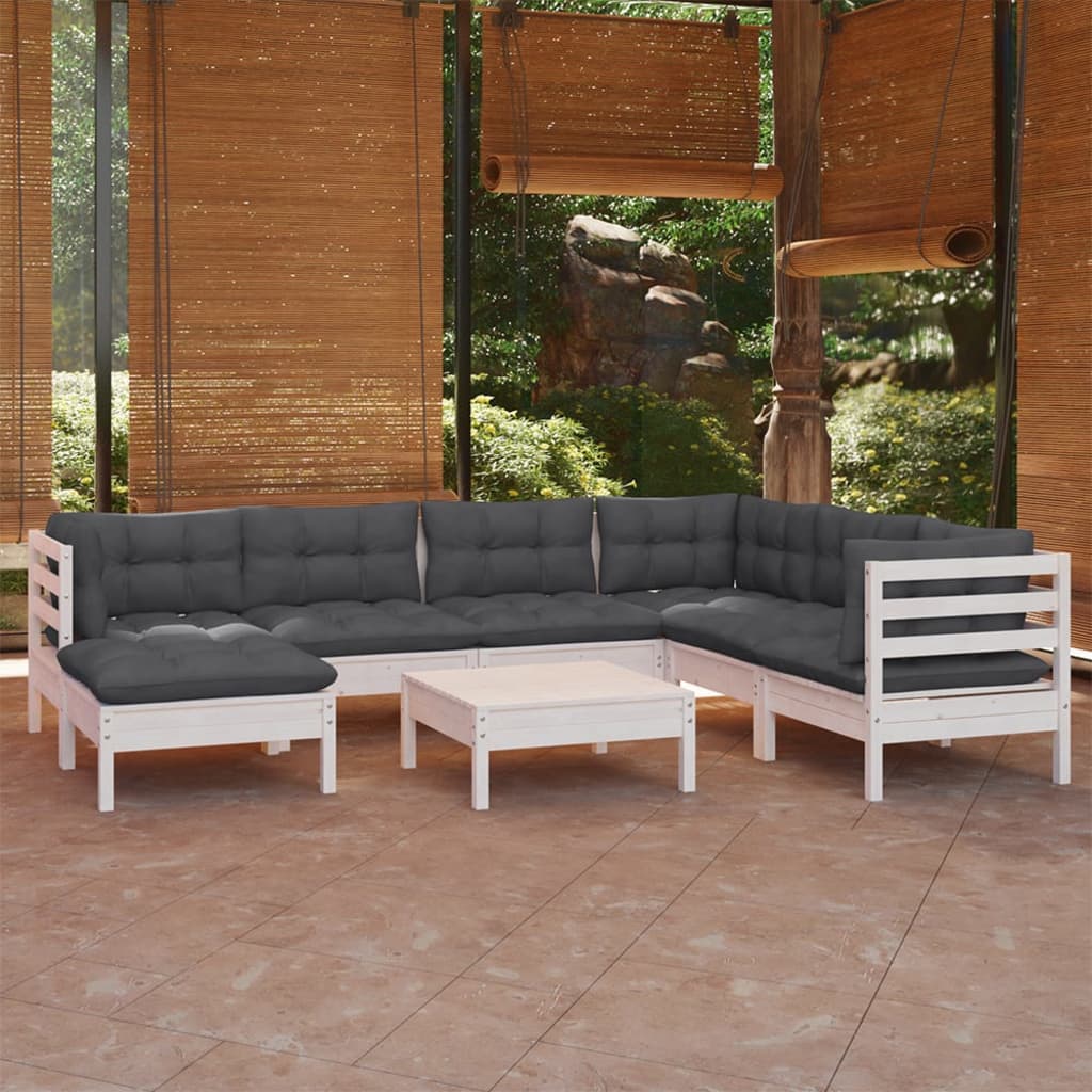 8 Piece Garden Lounge Set With Grey Cushions Solid Pinewood