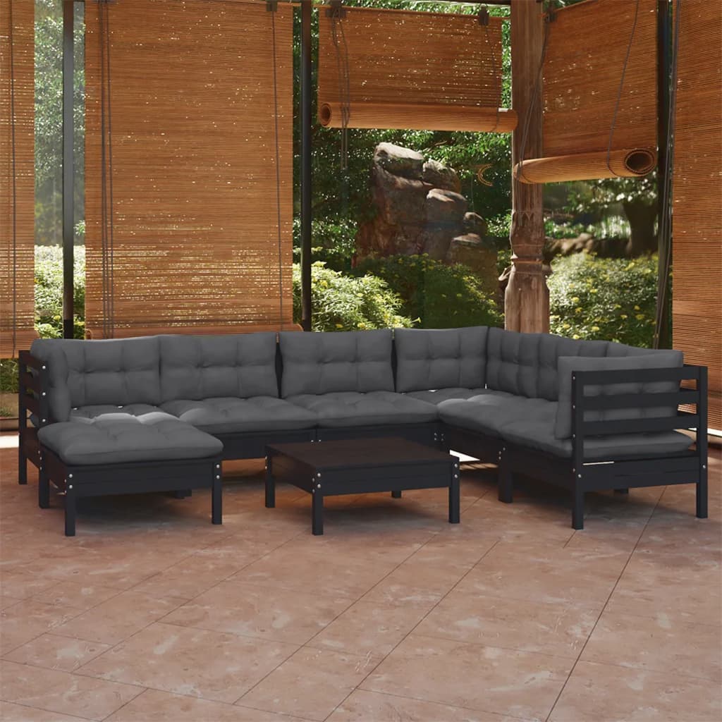 8 Piece Garden Lounge Set With Grey Cushions Solid Pinewood