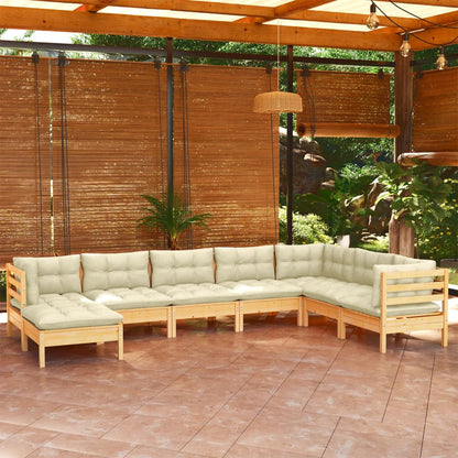 8 Piece Garden Lounge Set With Grey Cushions Solid Pinewood