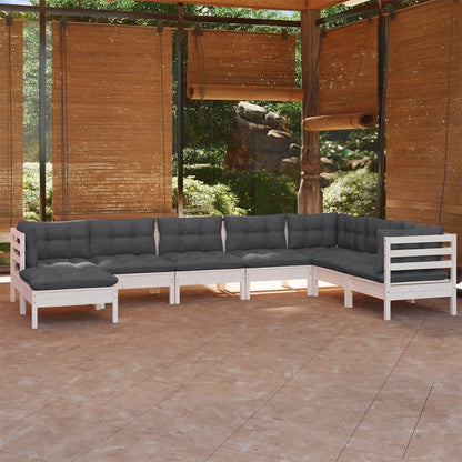 8 Piece Garden Lounge Set With Grey Cushions Solid Pinewood