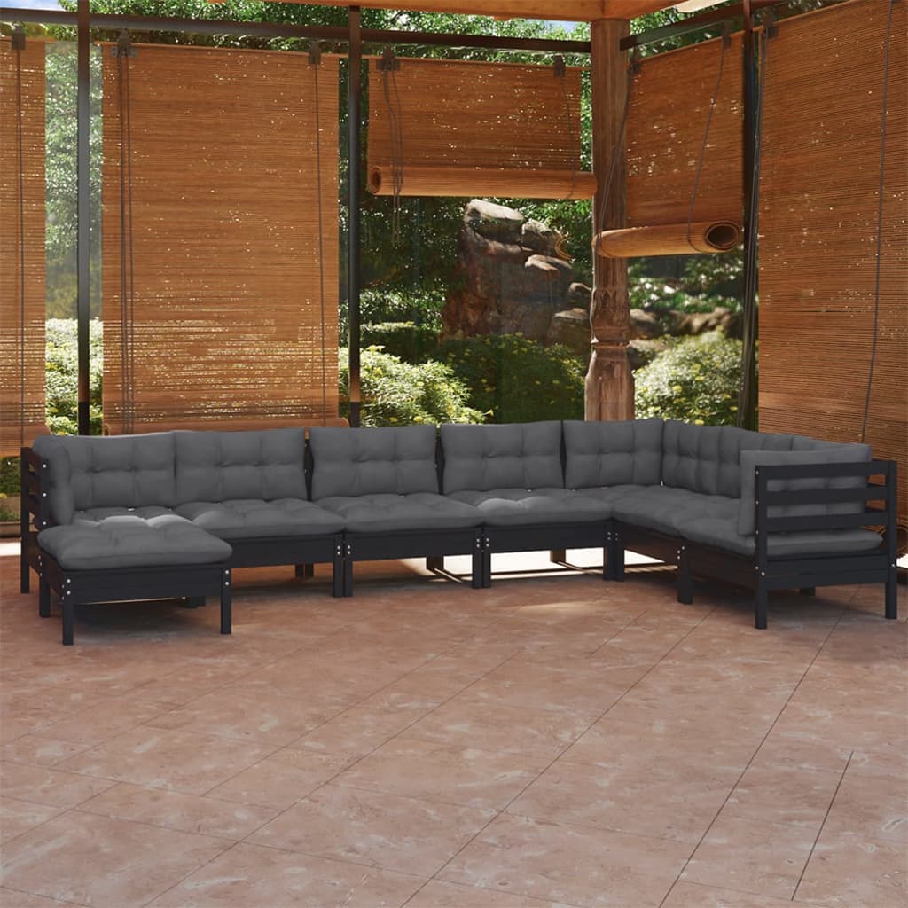 8 Piece Garden Lounge Set With Grey Cushions Solid Pinewood