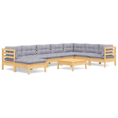 9 Piece Garden Lounge Set With Grey Cushions Solid Pinewood