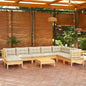 9 Piece Garden Lounge Set With Grey Cushions Solid Pinewood