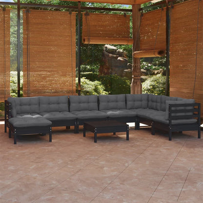 9 Piece Garden Lounge Set With Grey Cushions Solid Pinewood
