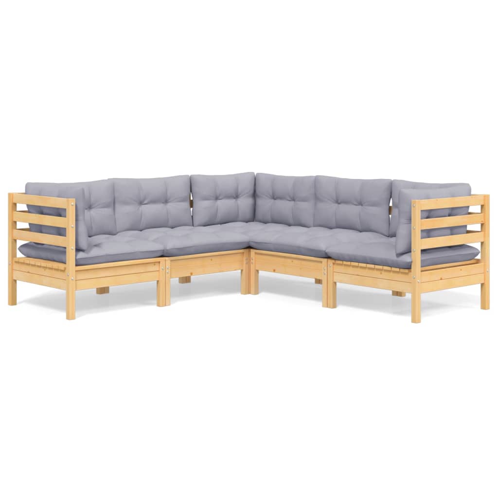 5 Piece Garden Lounge Set With Grey Cushions Solid Pinewood