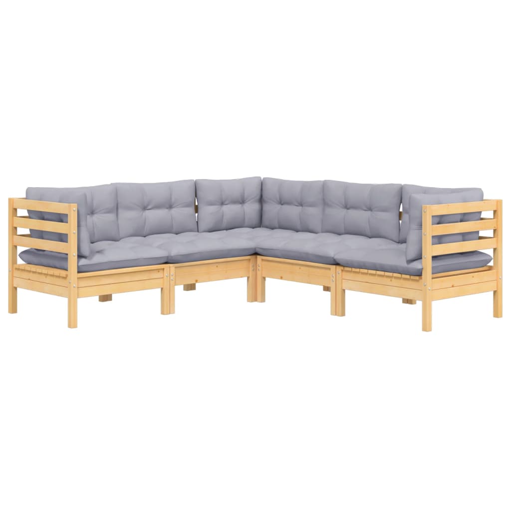 5 Piece Garden Lounge Set With Grey Cushions Solid Pinewood