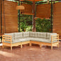 5 Piece Garden Lounge Set With Grey Cushions Solid Pinewood