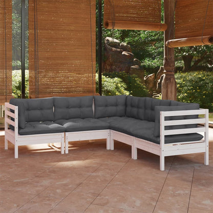 5 Piece Garden Lounge Set With Grey Cushions Solid Pinewood