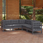 5 Piece Garden Lounge Set With Grey Cushions Solid Pinewood