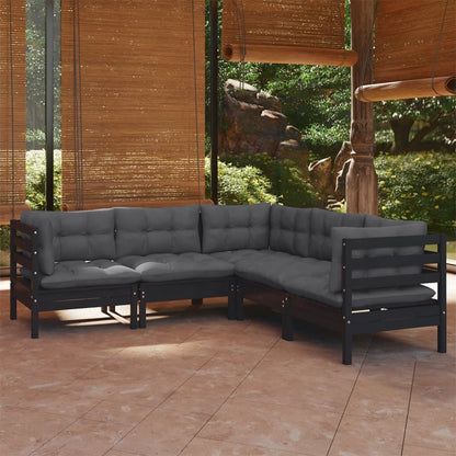 5 Piece Garden Lounge Set With Grey Cushions Solid Pinewood