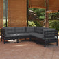 5 Piece Garden Lounge Set With Grey Cushions Solid Pinewood