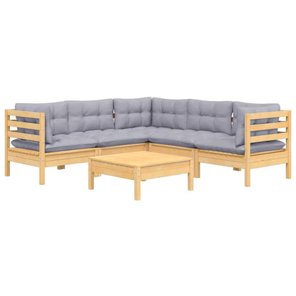 6 Piece Garden Lounge Set With Grey Cushions Solid Pinewood