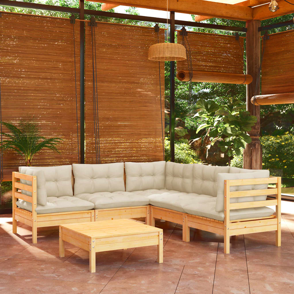 6 Piece Garden Lounge Set With Grey Cushions Solid Pinewood
