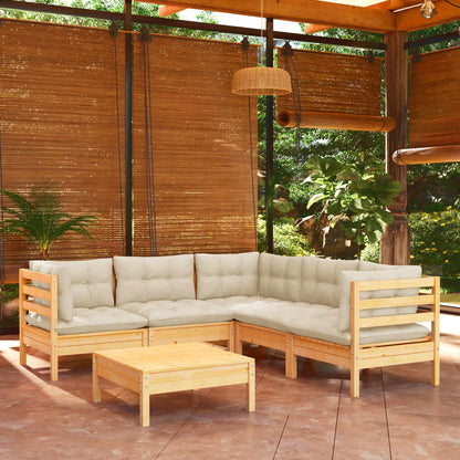 6 Piece Garden Lounge Set With Grey Cushions Solid Pinewood