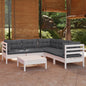 6 Piece Garden Lounge Set With Grey Cushions Solid Pinewood