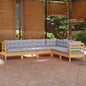 6 Piece Garden Lounge Set With Grey Cushions Solid Pinewood