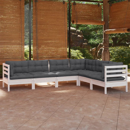 6 Piece Garden Lounge Set With Grey Cushions Solid Pinewood