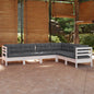 6 Piece Garden Lounge Set With Grey Cushions Solid Pinewood