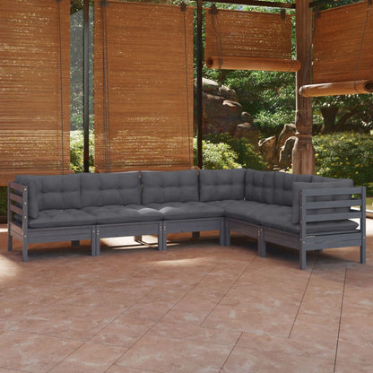 6 Piece Garden Lounge Set With Grey Cushions Solid Pinewood