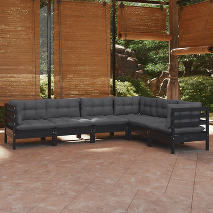 6 Piece Garden Lounge Set With Grey Cushions Solid Pinewood