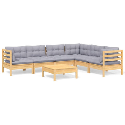 7 Piece Garden Lounge Set With Grey Cushions Solid Pinewood