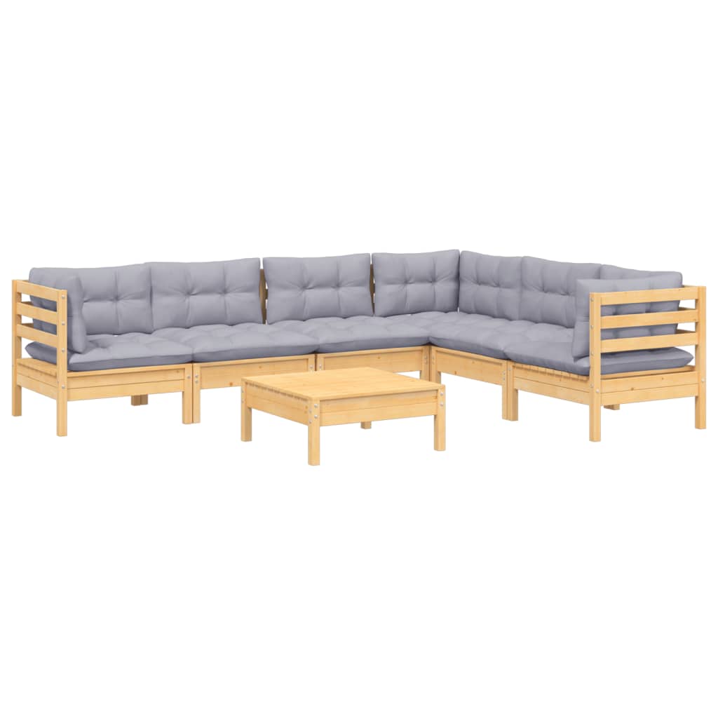 7 Piece Garden Lounge Set With Grey Cushions Solid Pinewood