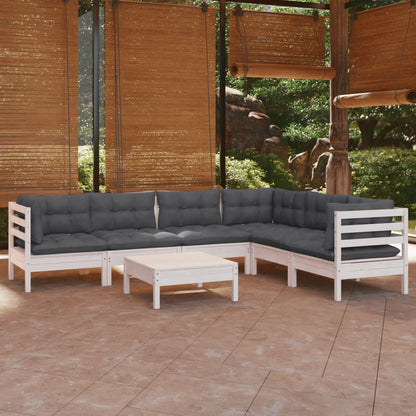 7 Piece Garden Lounge Set With Grey Cushions Solid Pinewood