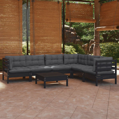 7 Piece Garden Lounge Set With Grey Cushions Solid Pinewood