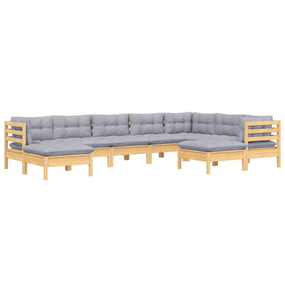 9 Piece Garden Lounge Set With Grey Cushions Solid Pinewood