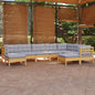 9 Piece Garden Lounge Set With Grey Cushions Solid Pinewood