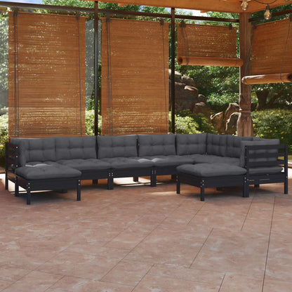 9 Piece Garden Lounge Set With Grey Cushions Solid Pinewood