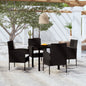 5 Piece Garden Dining Set With Cushions Black Poly Rattan