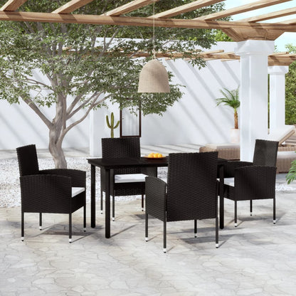 5 Piece Garden Dining Set With Cushions Black Poly Rattan