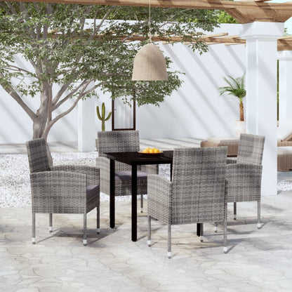 5 Piece Garden Dining Set With Cushions Black Poly Rattan