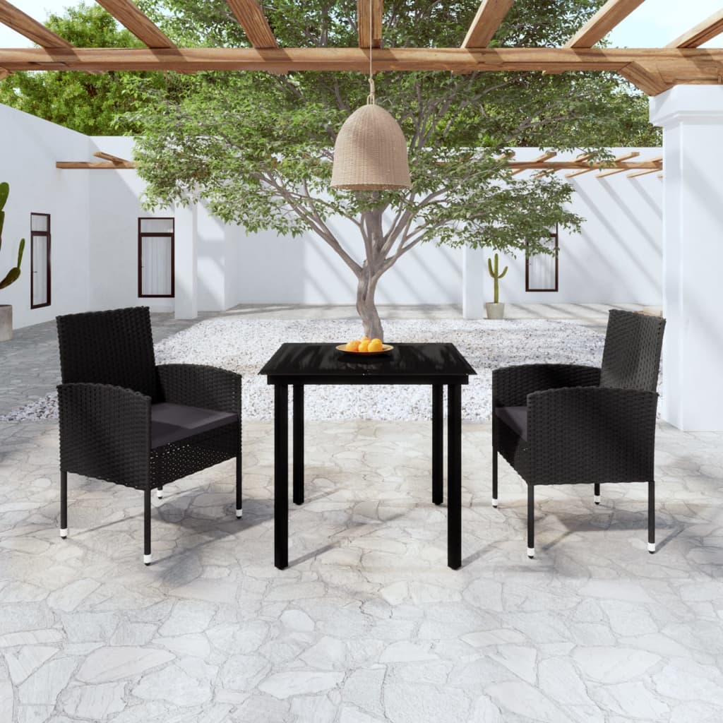 5 Piece Garden Dining Set With Cushions Black Poly Rattan