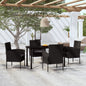 5 Piece Garden Dining Set With Cushions Black Poly Rattan