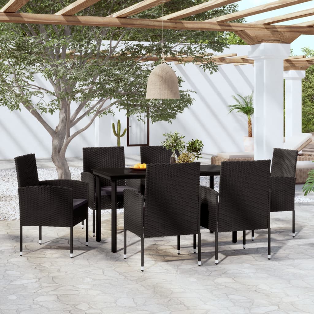 5 Piece Garden Dining Set With Cushions Black Poly Rattan