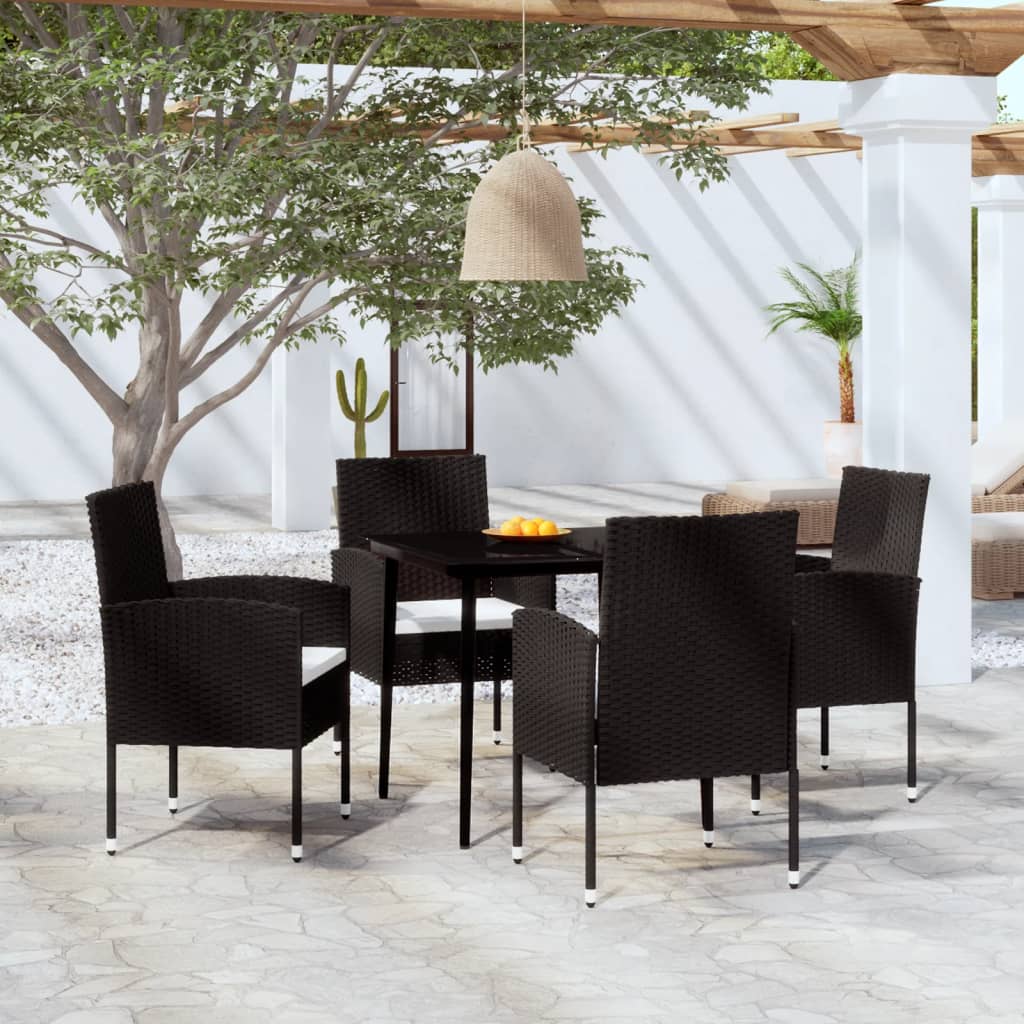 5 Piece Garden Dining Set With Cushions Poly Rattan