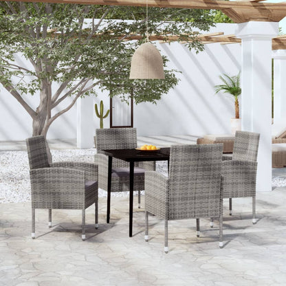 5 Piece Garden Dining Set With Cushions Poly Rattan