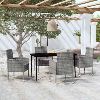 5 Piece Garden Dining Set With Cushions Poly Rattan