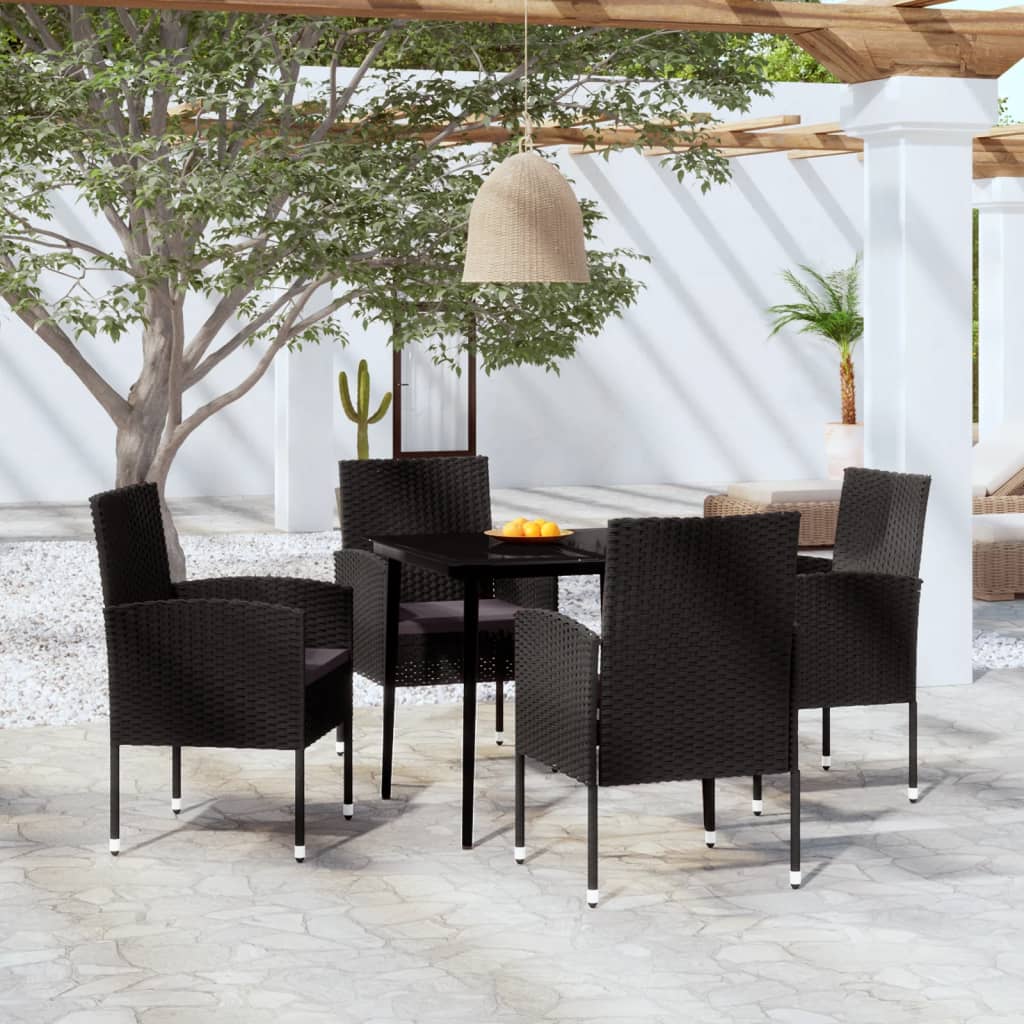 5 Piece Garden Dining Set With Cushions Poly Rattan