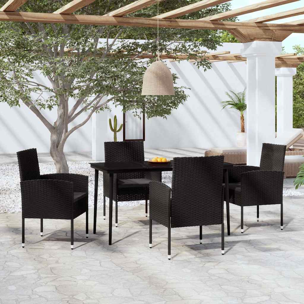 5 Piece Garden Dining Set With Cushions Poly Rattan